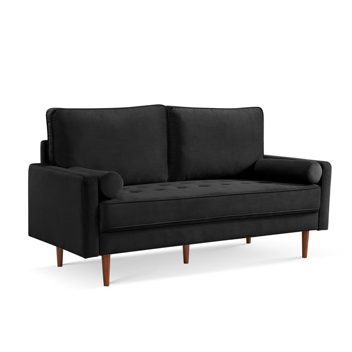 Velvet Sofa And Toss Pillows With Dark Brown Legs - Black