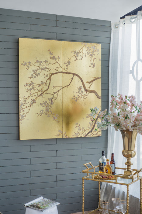 Cherry Blossom Wall Art Panels, Wall Decor For Living Room Dining Room Office Bedroom (Set of 2) - Gold