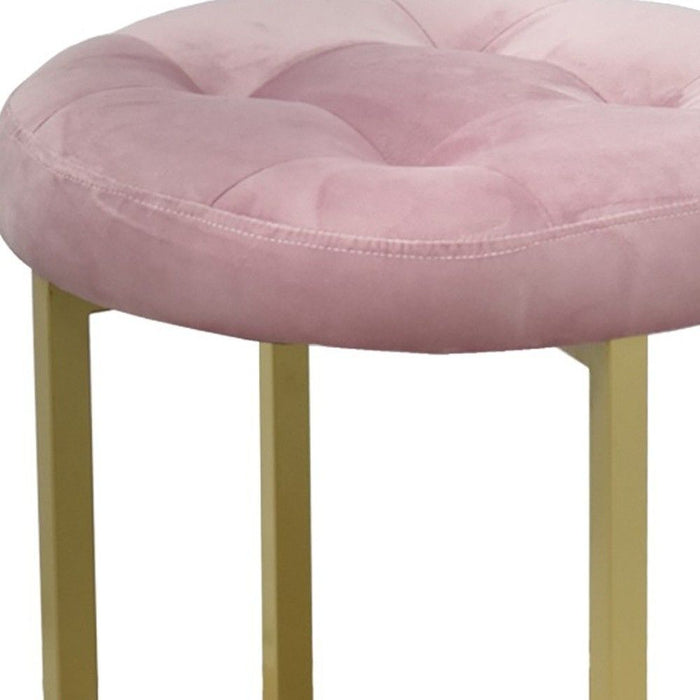 Tufted Velvet Stool - Pink / Gold