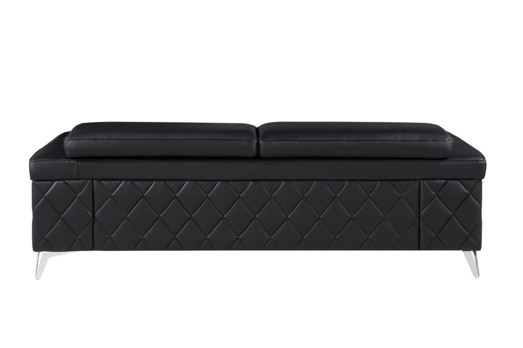 Sofa With Silver Legs Italian Leather - Black