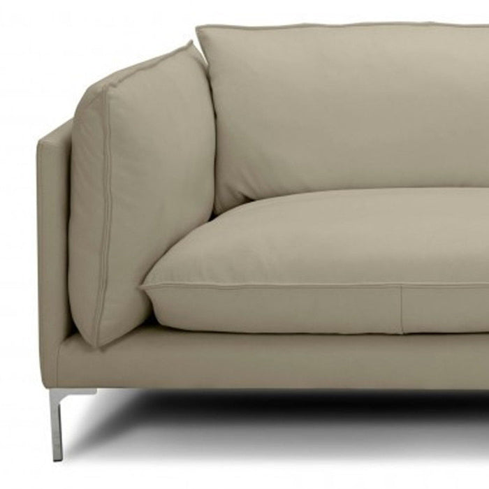 Top Grain Leather Sofa With Silver Legs - Taupe