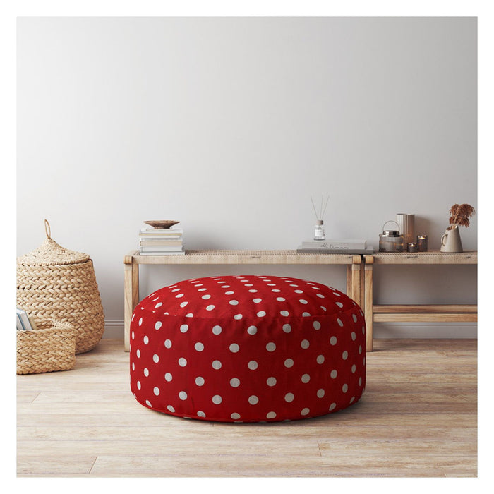 Cotton Round Polka Dots Pouf Cover - Red / White