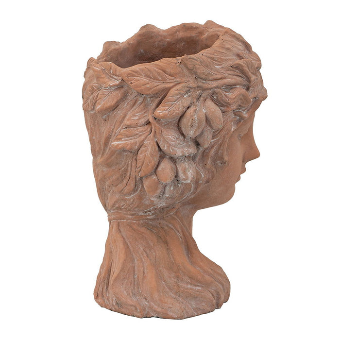 8X9X11.5" Head Bust Planter, Greek Style Cement Head Planter, Indoor Outdoor Home Garden Decor - Brown