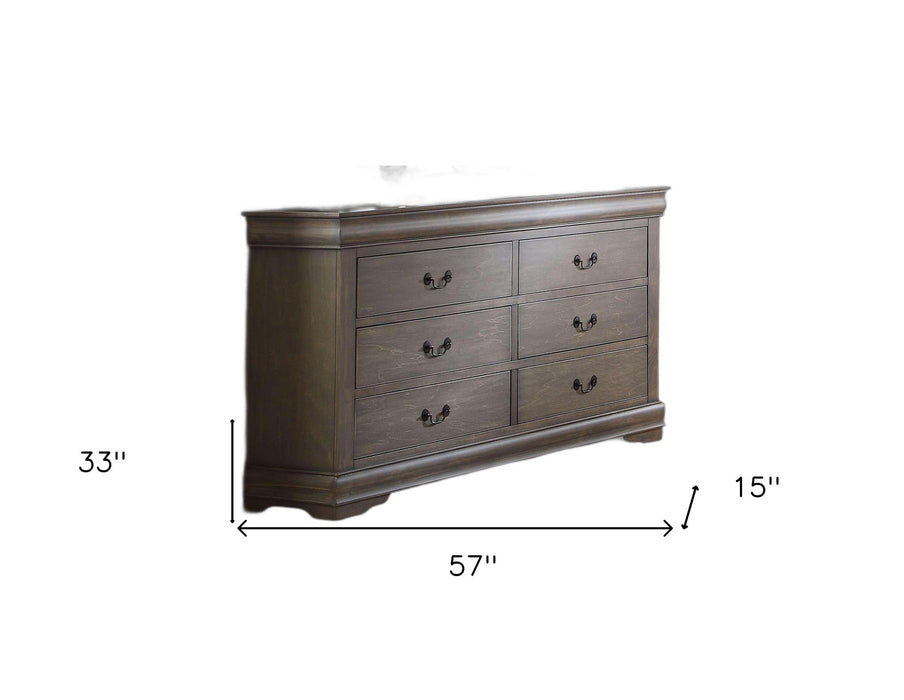 Wood Six Drawer Double Dresser - Gray