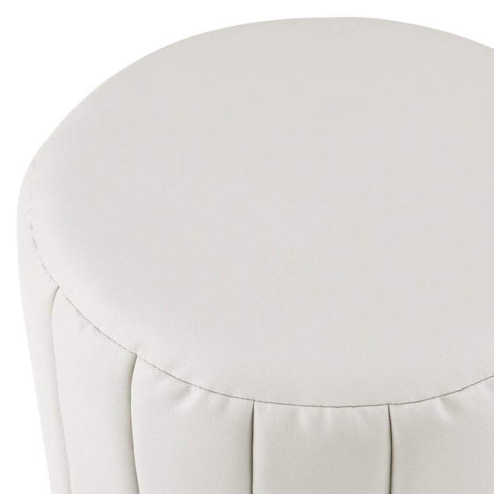 Faux Leather Round Ottoman - White / Gold