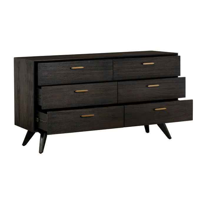 Solid Wood Six Drawer Dresser - Brown