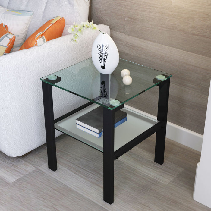 Glass Two Layer Tea Table, Small Round Table, Bedroom Corner Table, Living Room Side Table