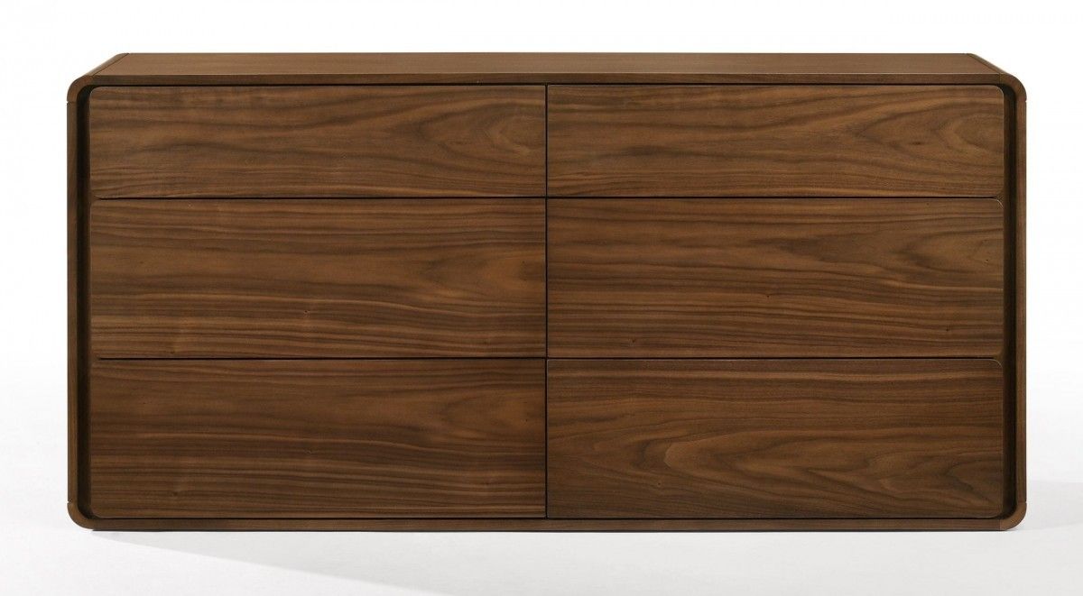 Solid Wood Six Drawer, Double Dresser - Walnut