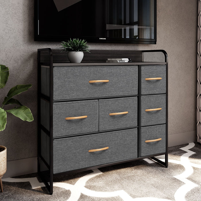 Steel And Fabric Seven Drawer Dresser - Gray / Black