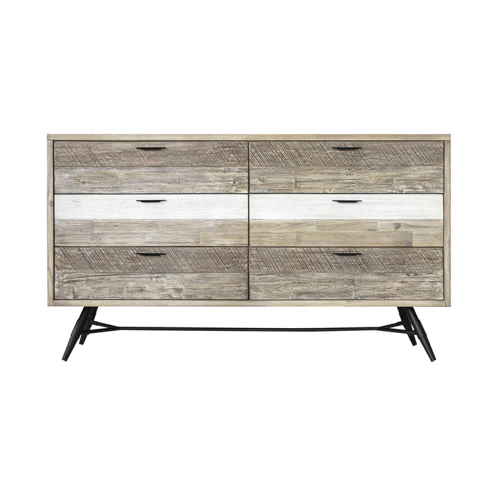 Multi Tonal Rustic Solid Wood Six Drawer Double Dresser - Natural / Ivory