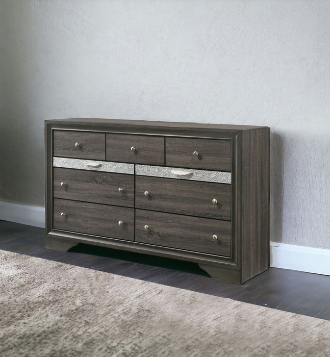 Solid Wood, Nine Drawer Triple Dresser - Gray