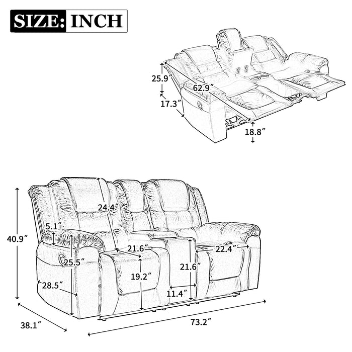 2 Seater Home Theater Recliner Manual Recliner Chair With A Storage Box And Two Cup Holders For Living Room