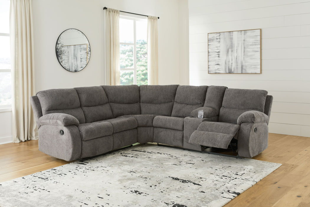 Museum - Pewter - 2-Piece Reclining Sectional With Raf Reclining Loveseat W/Console - Fabric