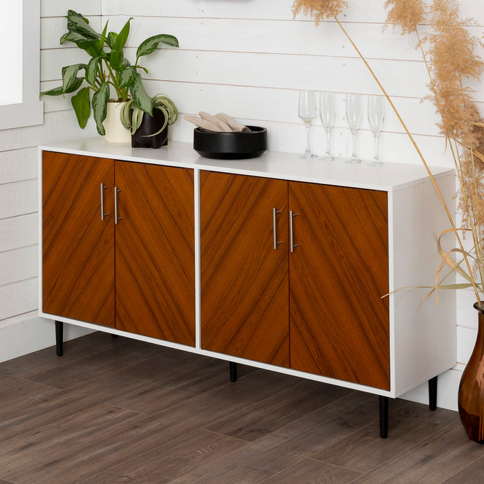 Mid-Century Modern Faux Bookmatch Door Buffet