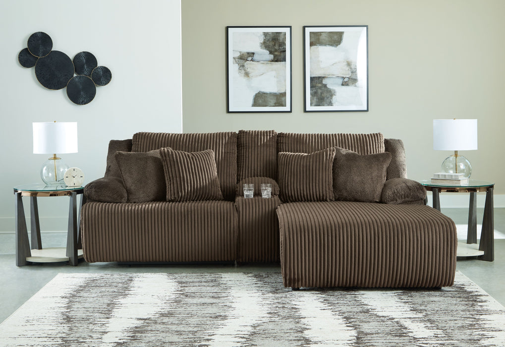 Top Tier - Chocolate - 3-Piece Reclining Sectional Sofa With Raf Press Back Chaise - Fabric