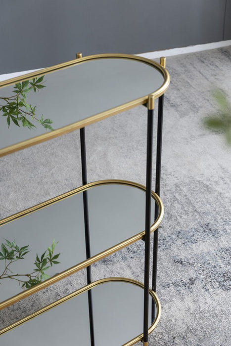 3 Tier Metal Console Table Mirrored Shelf - Black / Gold