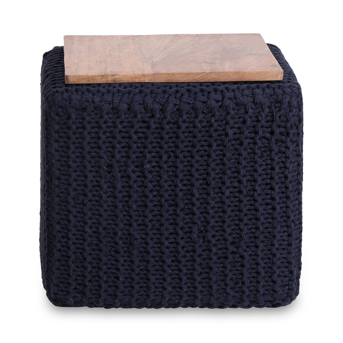 Cotton Blend, Pouf Ottoman - Navy Blue