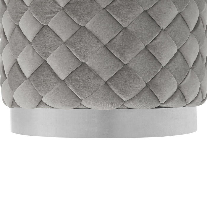 Velvet Round Ottoman - Gray / Silver