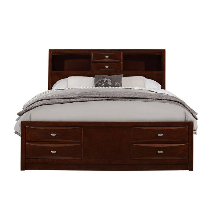 Solid Wood Queen Eight Drawers Bed - Merlot