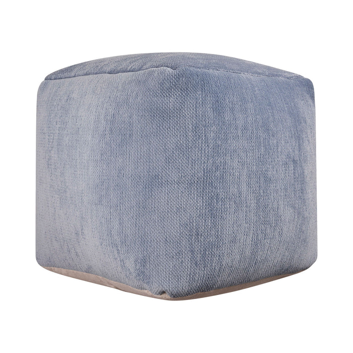 Chenille Cube Pouf Ottoman - Blue