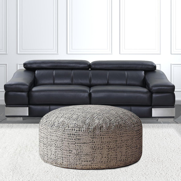 Canvas Round Abstract Pouf Cover - Black / Gray