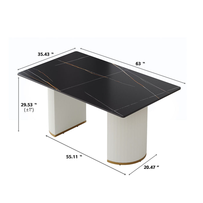 Modern Artificial Stone Panel PU Plywood Legs, Can Accommodate 8 People - Black / Beige