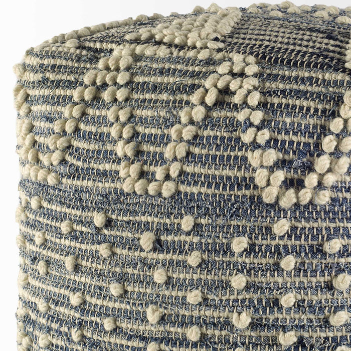 Square Pouf With Cotton Stitched - Blue Denim / Ivory