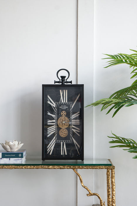 Decorative Roman Numeral Table Clock, Home Decor Gear Clock - Black / Gold