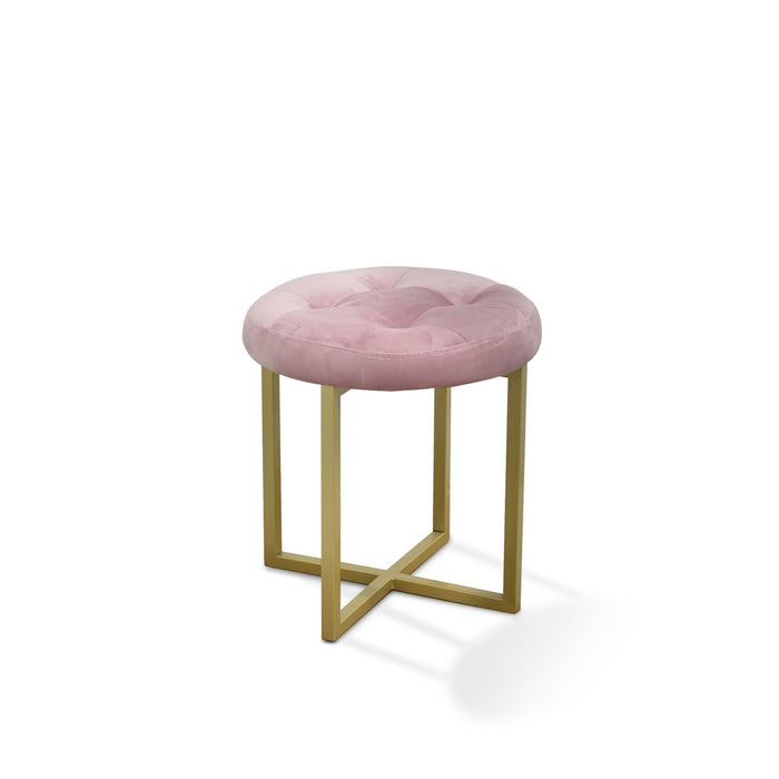 Tufted Velvet Stool - Pink / Gold