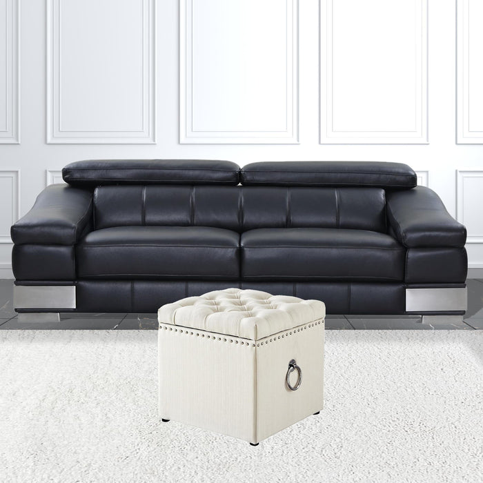 Linen Tufted Storage - White / Black