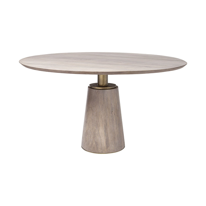 Round Solid Wood Top Brown Wood Metal Base Dining Table - Brown / Gold