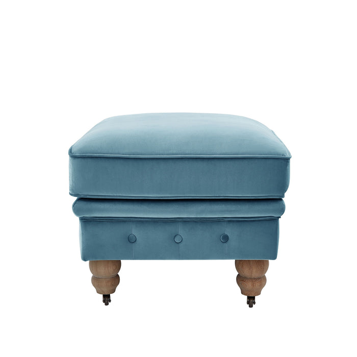 Velvet Rolling Tufted Cocktail Ottoman - Teal Blue / Natural