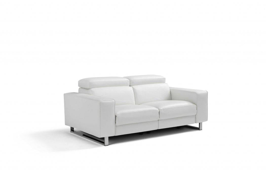 Top Grain Leather Manual Reclining Love Seat - White / Silver