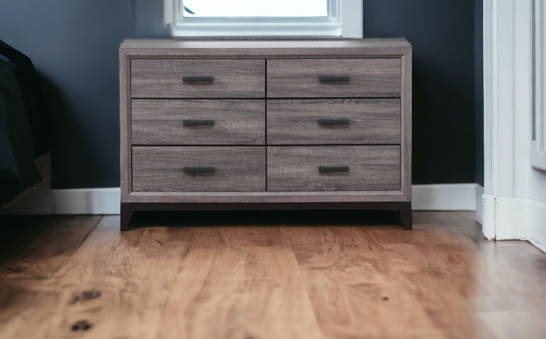 Solid Wood, Six Drawer Double Dresser - Gray