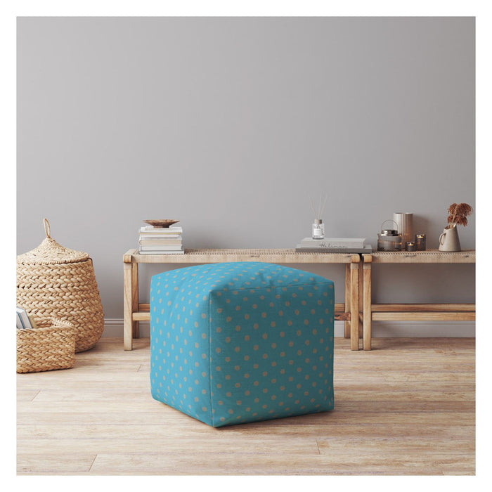 Cotton Polka Dots Pouf Ottoman - Blue