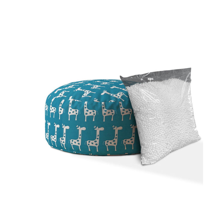 Cotton Round Giraffe Pouf Cover - Blue / White