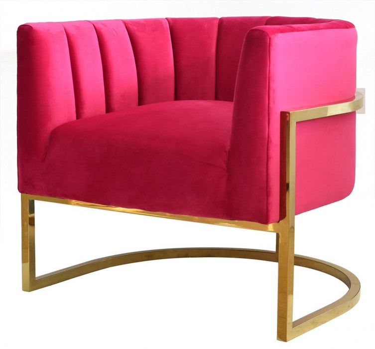 Glam Channel Tufted Velvet Accent Chair - Pink / Gold