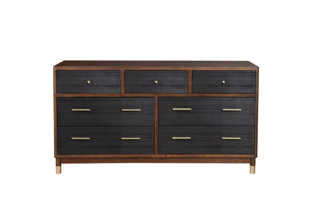 Solid Wood Seven Drawer Double Dresser - Brown / Black