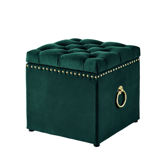 Velvet Tufted Storage - Hunter Green / Black