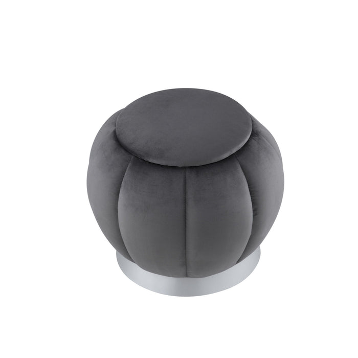 Velvet Round Ottoman - Silver / Gray