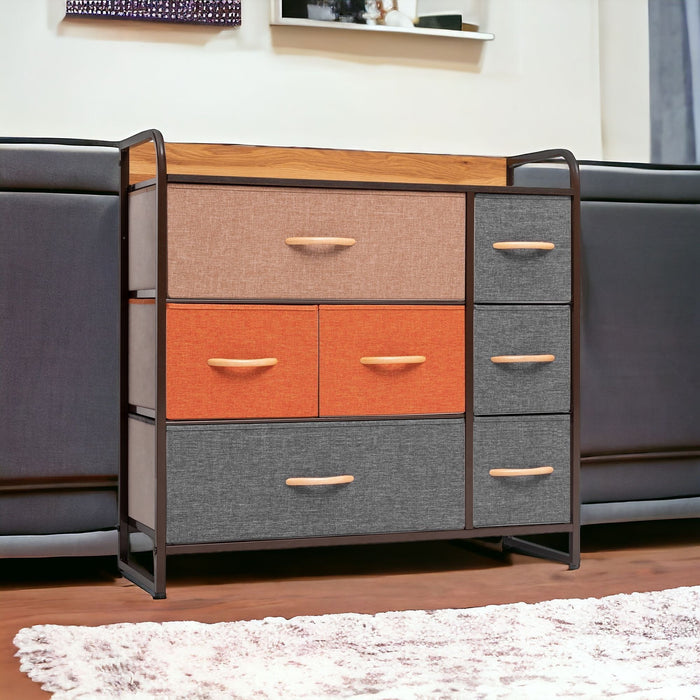 Steel And Fabric Seven Drawer Dresser - Gray