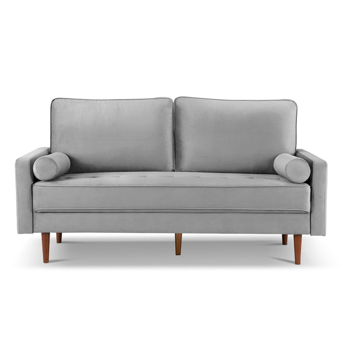 Velvet Sofa And Toss Pillows With Dark Brown Legs - Gray