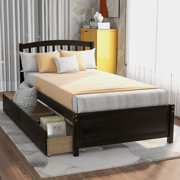 Platform Storage Bed Wood Bed Frame With Two Drawers And Headboard