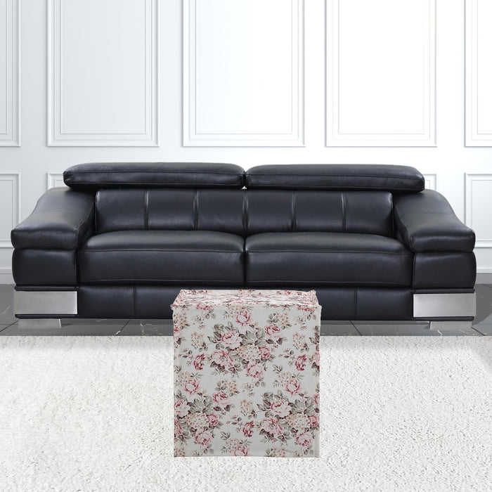 Linen Floral Ottoman - Ivory