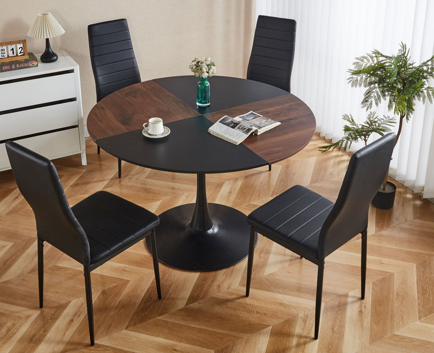 5 Pieces Dining Set, Table Metal Leg Mid-Century Dining Table For 4 - 6 People With MDF Table Top, Pedestal Dining Table, Table Leisure Coffee Table - Black