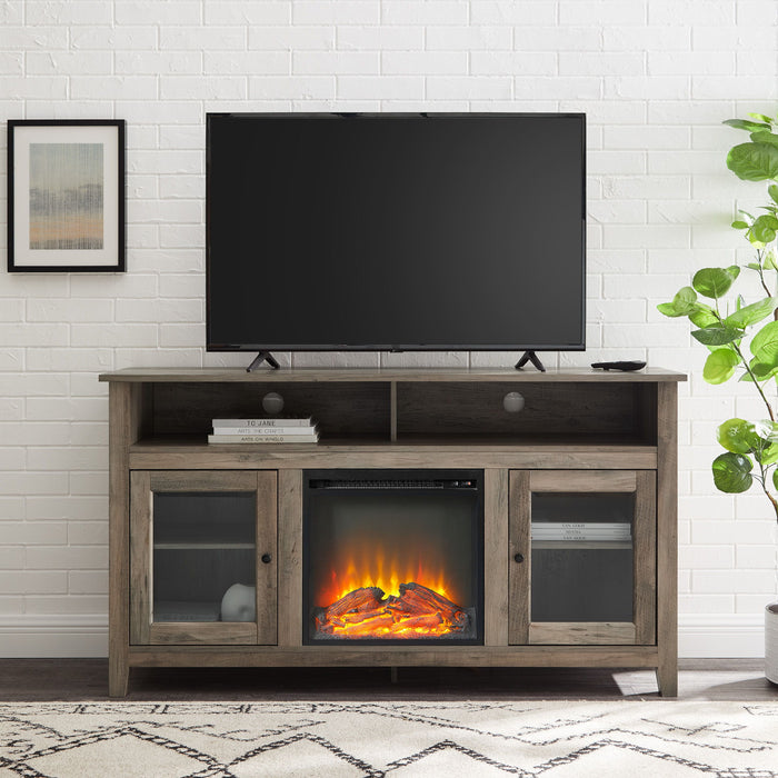 Transitional Electric Fireplace Wood And Glass TV Stand For TVs Up To 65" - Gray Wash