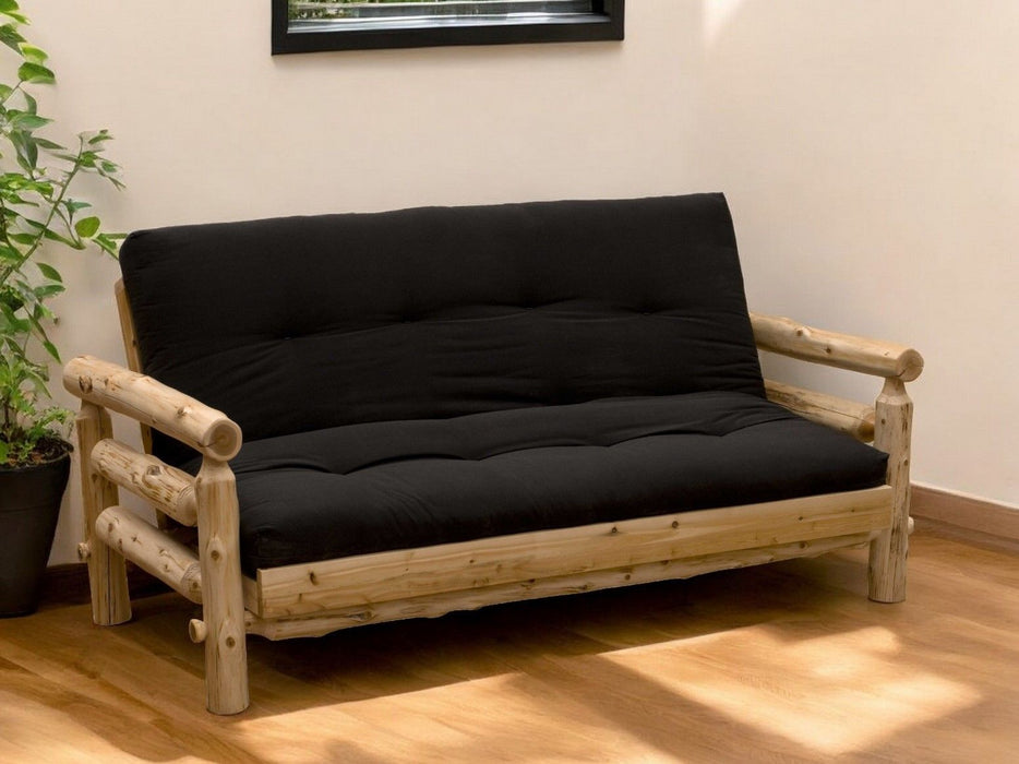 1 Cotton Sleeper Sleeper Sofa With Wood Brown Legs - Black