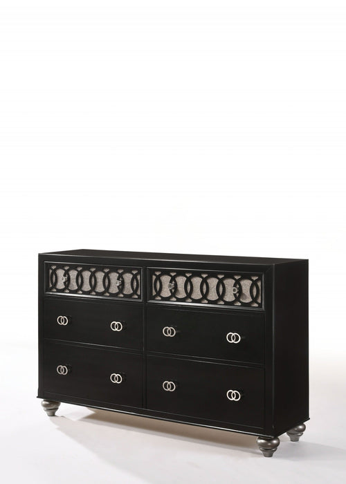 Engineered Wood And Nickel Brushed Metal Dresser - Black