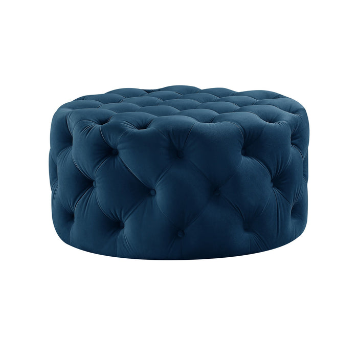 Velvet Rolling Tufted Round Cocktail Ottoman - Navy Blue