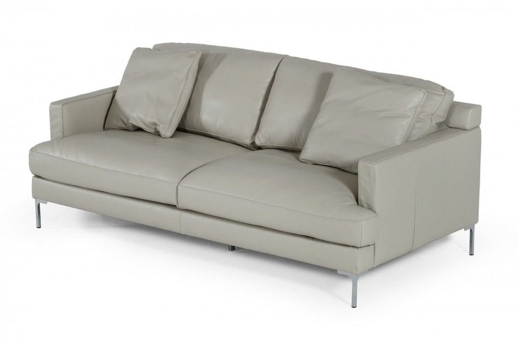 Genuine Leather Sofa With Silver Legs - Light Gray